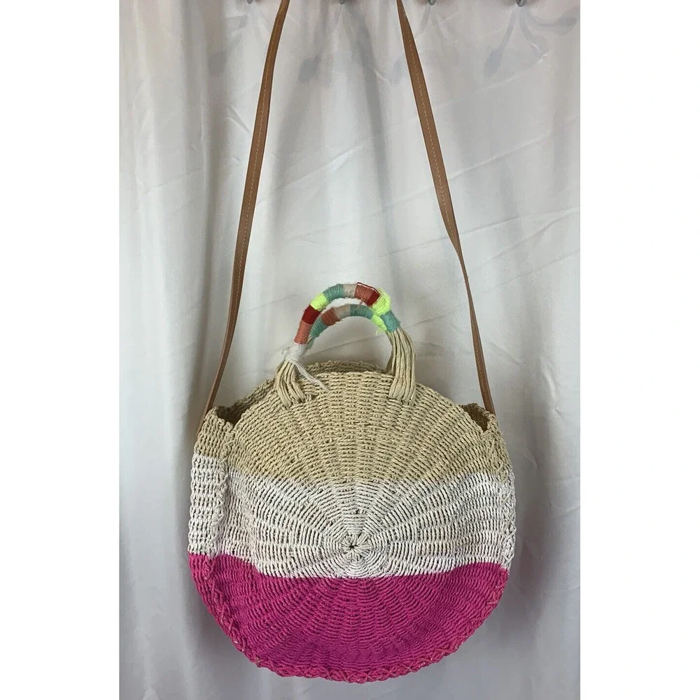 J Crew Women's Round Wicker Purse Handbag